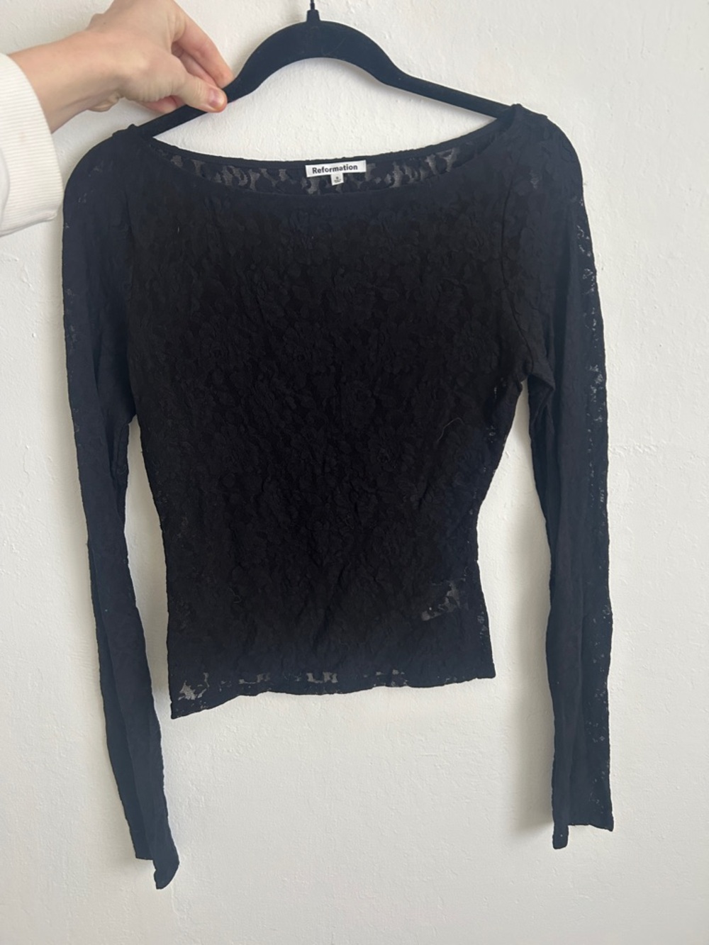 Reformation Black Sheer Floral Lace Long Sleeve Top